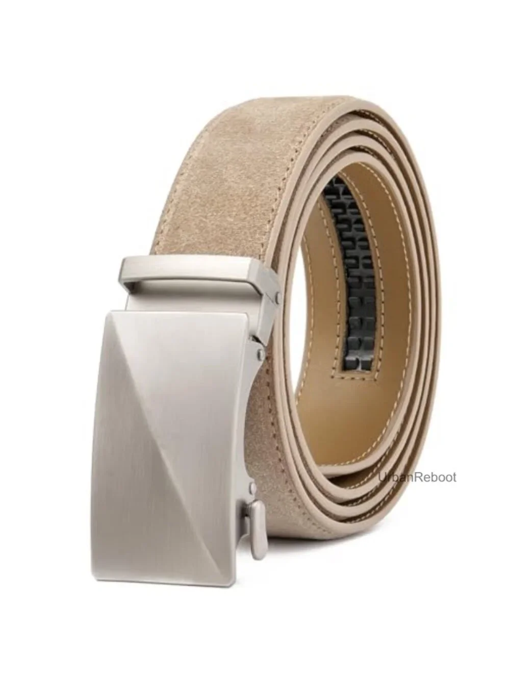 Men's Suede Leather Ratchet Belt Micro-Adjustable